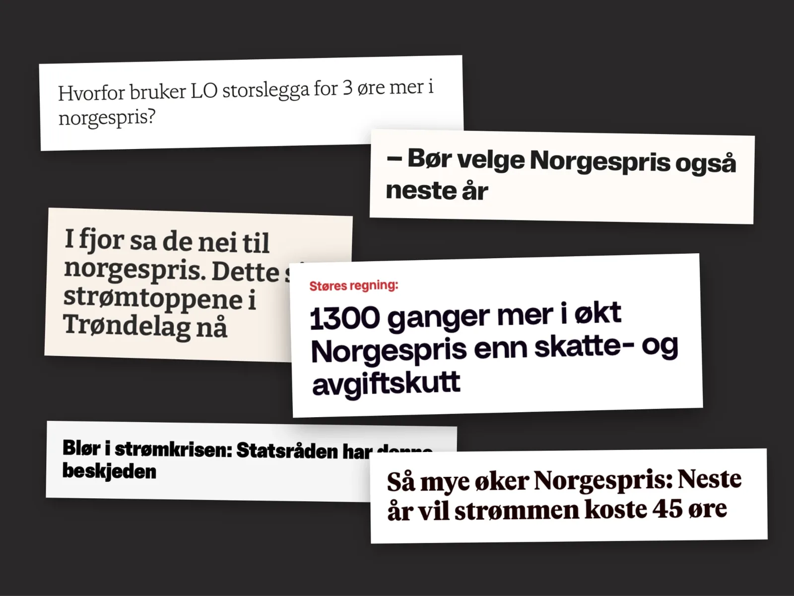 Utklipp av avisoverskrifter om Norgespris